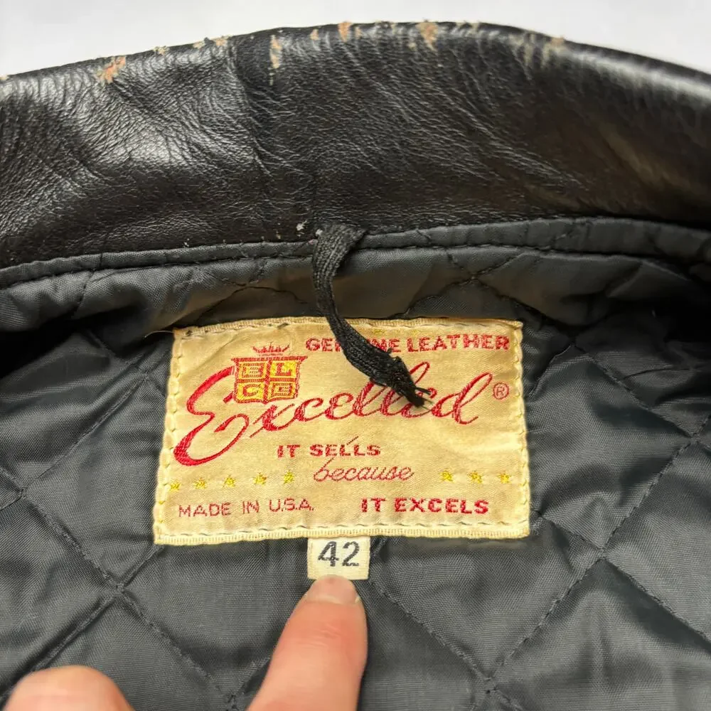 Vintage 70s Excelled Leather Motorcycle Jacket Men's 42 Biker Made in USA Moto
